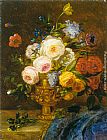 Golden Canvas Paintings - Still Life with Flowers in a Golden Vase